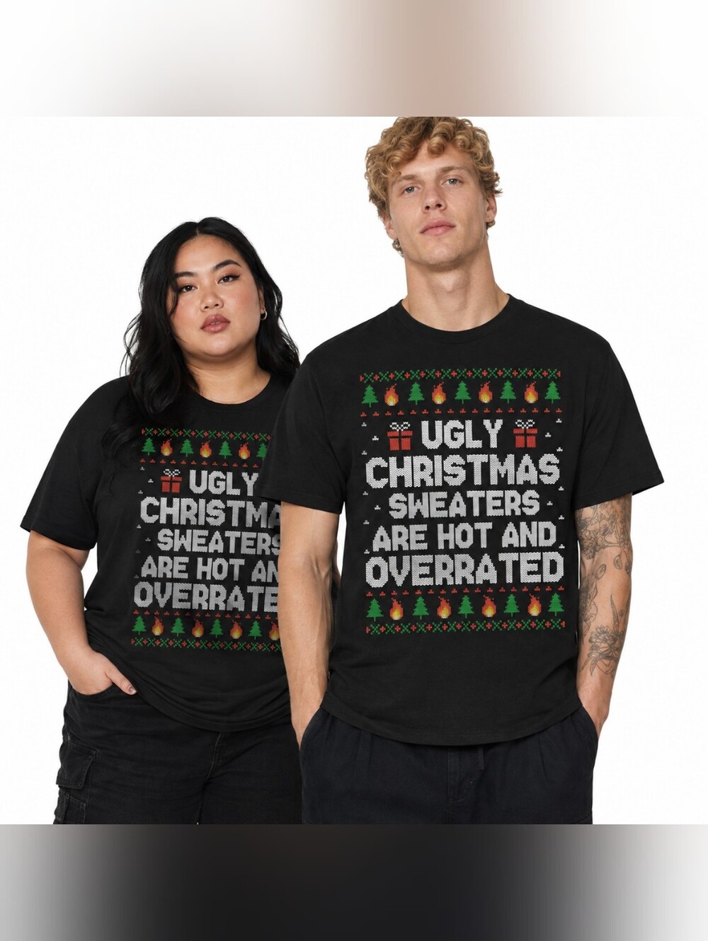 Nwt Ugly Christmas Sweaters Are Hot & Overrated Graphic T-Shirt 100% Cotton